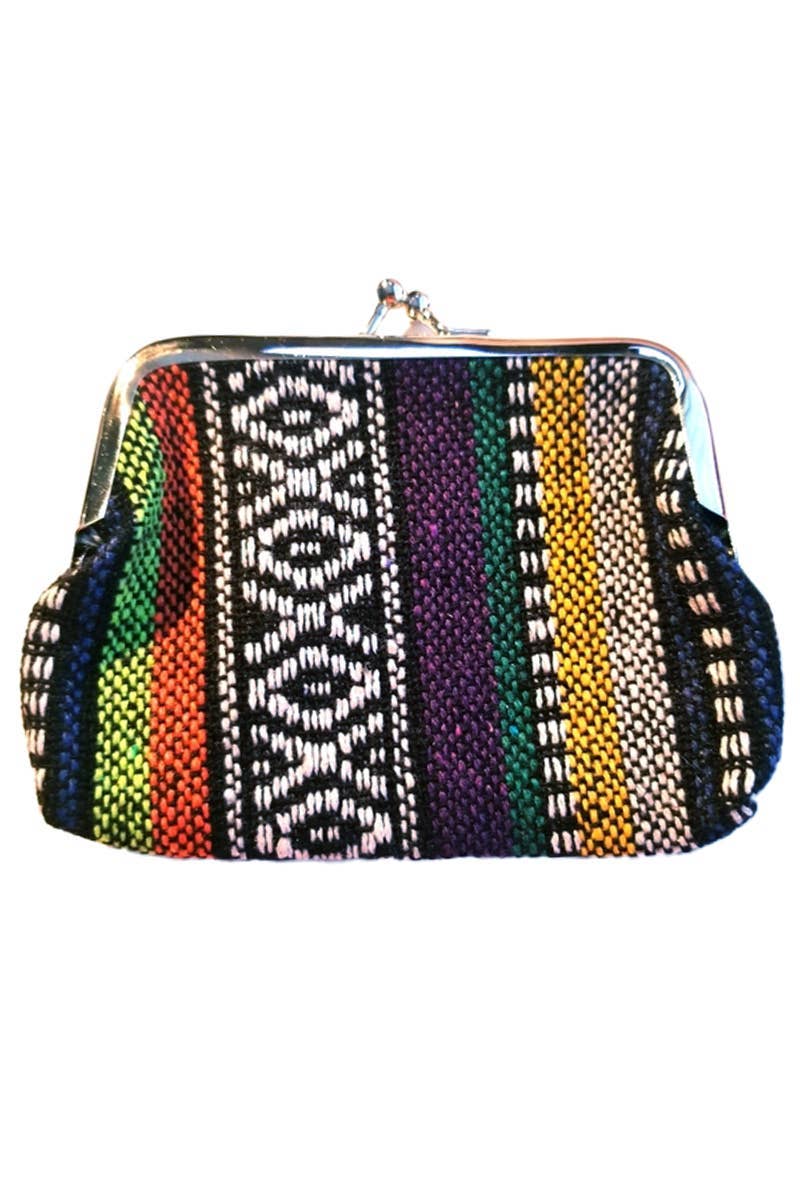 6200. Baja Tribal Woven Kiss-lock Closure Coin Purse Bag