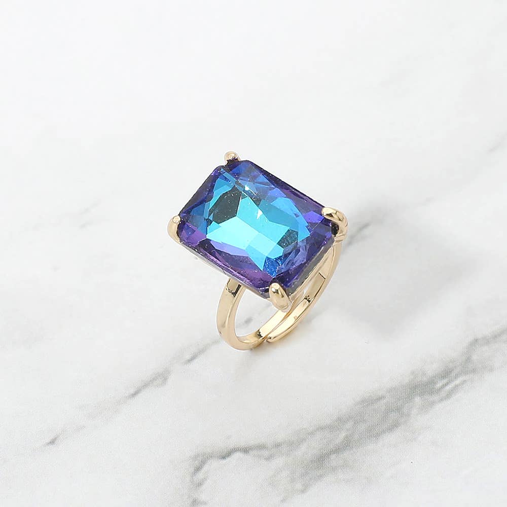 Bold Emerald Cut Stone Cluster Accent Adjustable Ring