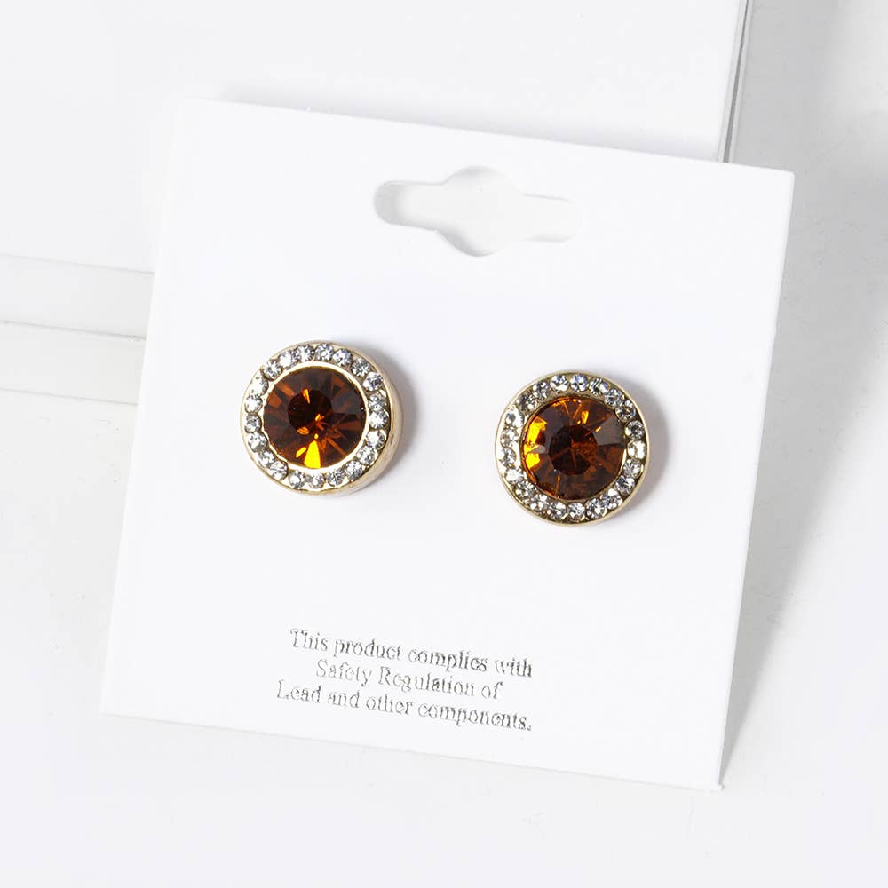 Round Crystal Halo Stud Earrings