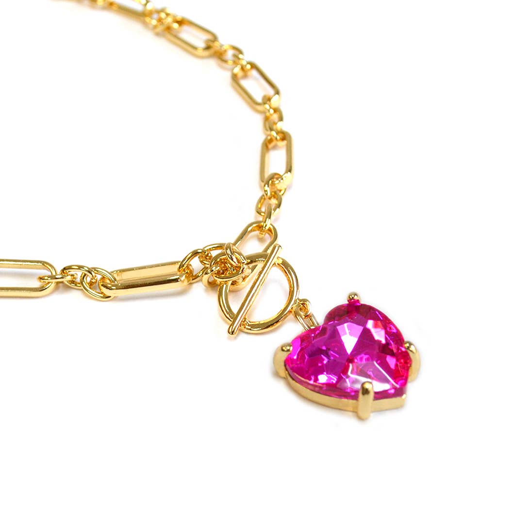 Heart Glass Pendant with Toggle Closure Chain Necklace