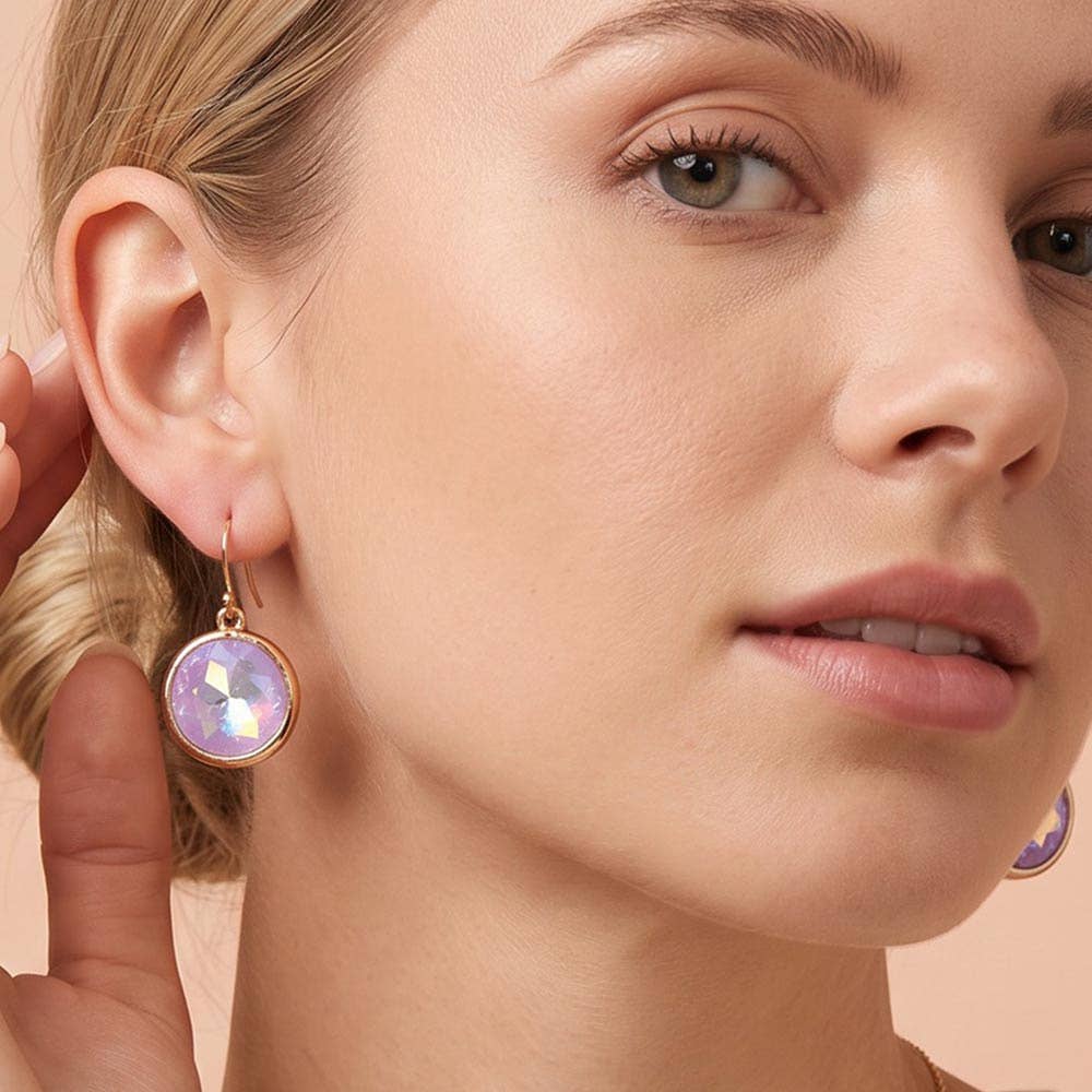 Round Faceted Stone Drop Dangle Earrings