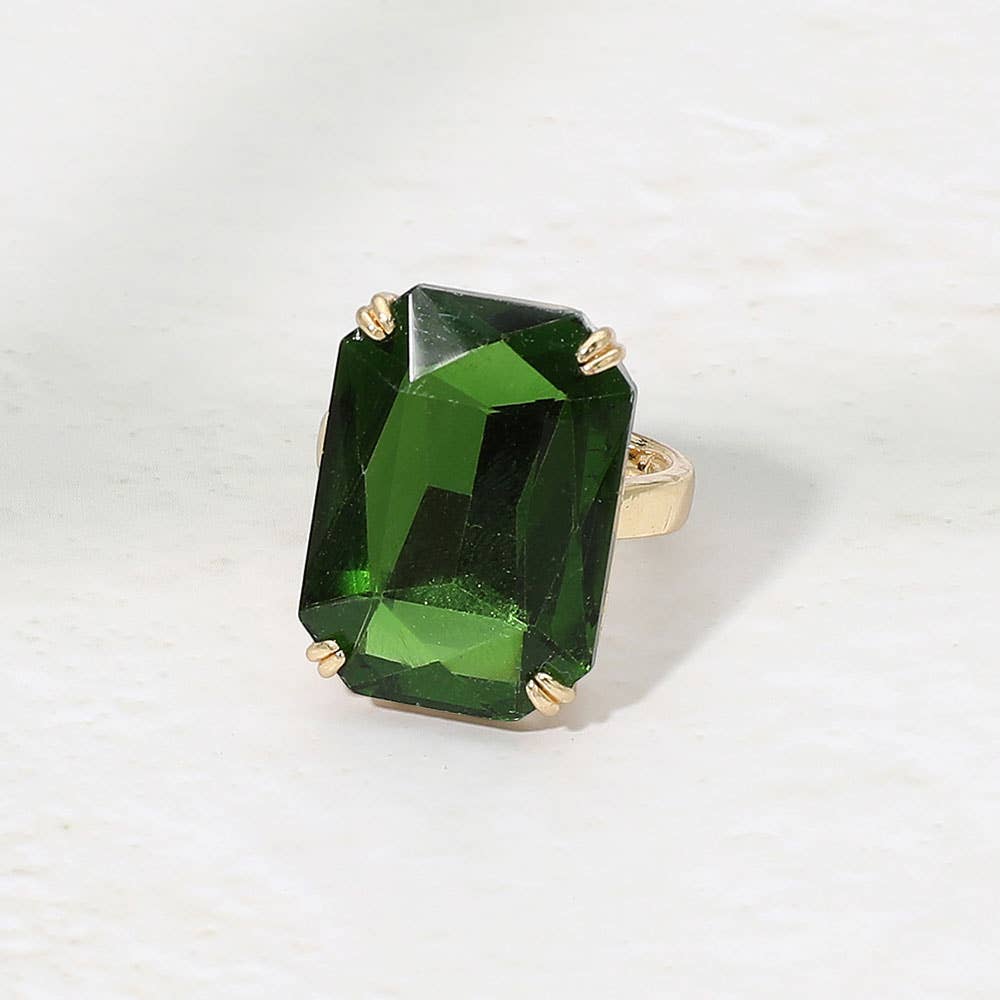 Oversized Emerald Cut Gem Accent Adjustable Statement Ring