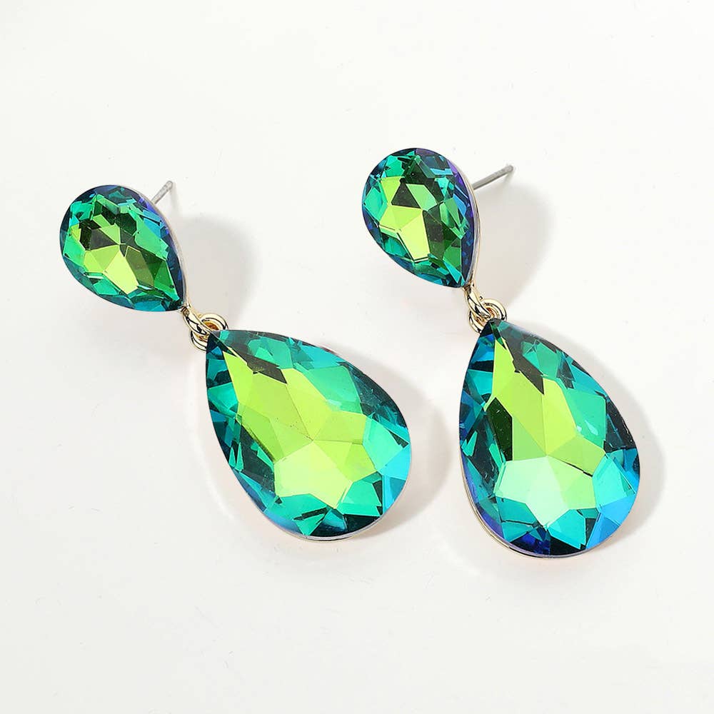 Glass Crystal Teardrop Evening Earrings