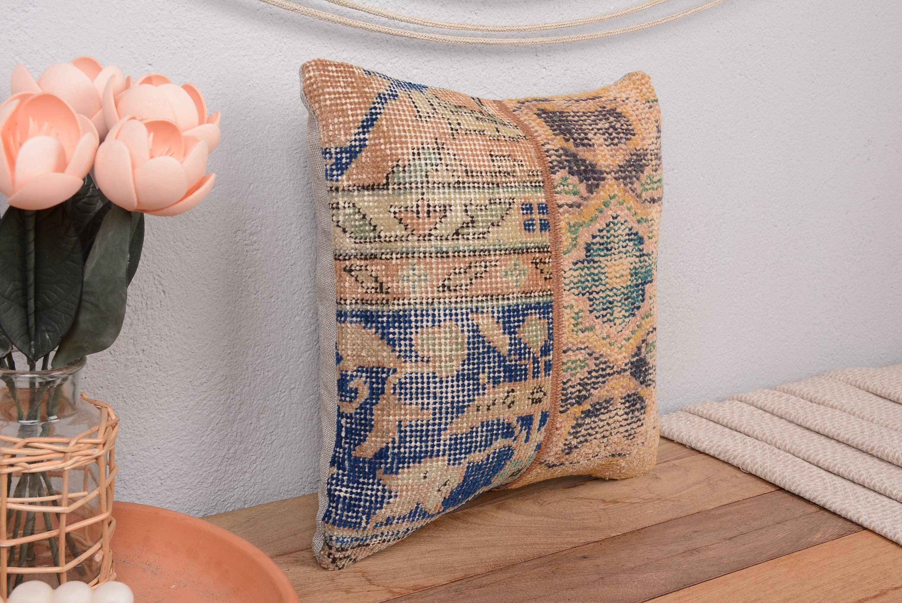 Sofa Kilim Cushion Sham 14x14 Vintage Patchwork Textured