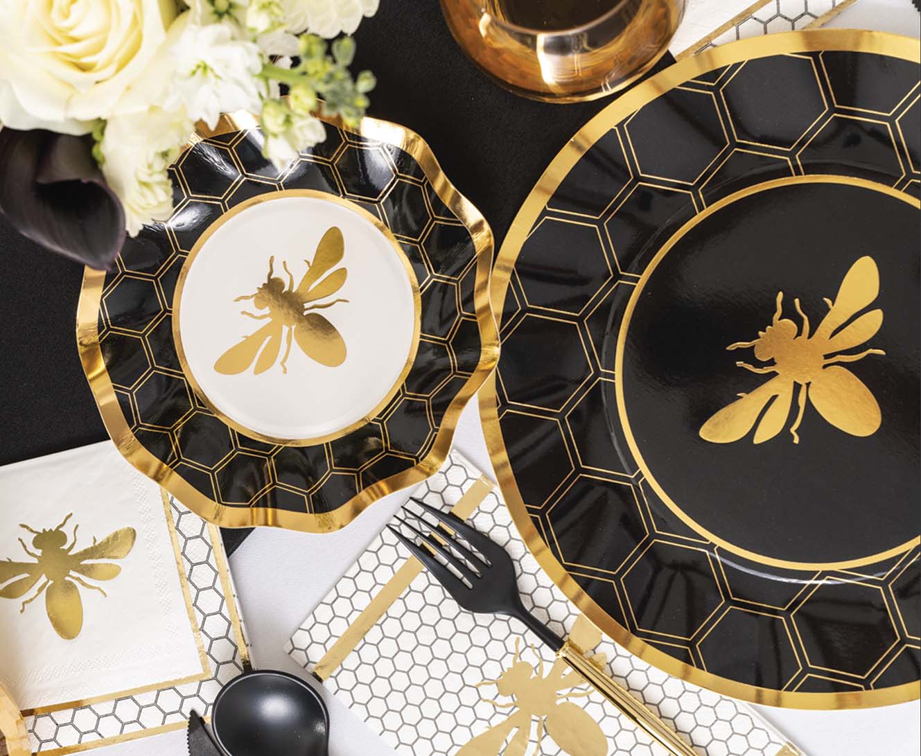 4306. Black & Gold Bella Assorted Plastic Cutlery/24pc, Service for 8