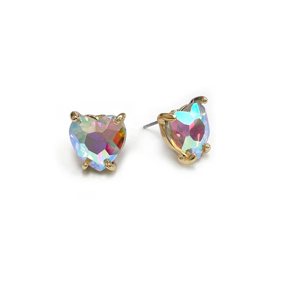 Glass Crystal Heart 4 Prong Post Stud Earrings