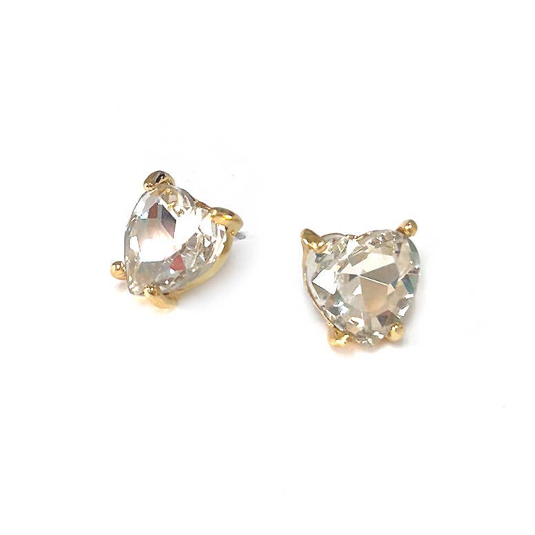 Glass Crystal Heart 4 Prong Post Stud Earrings