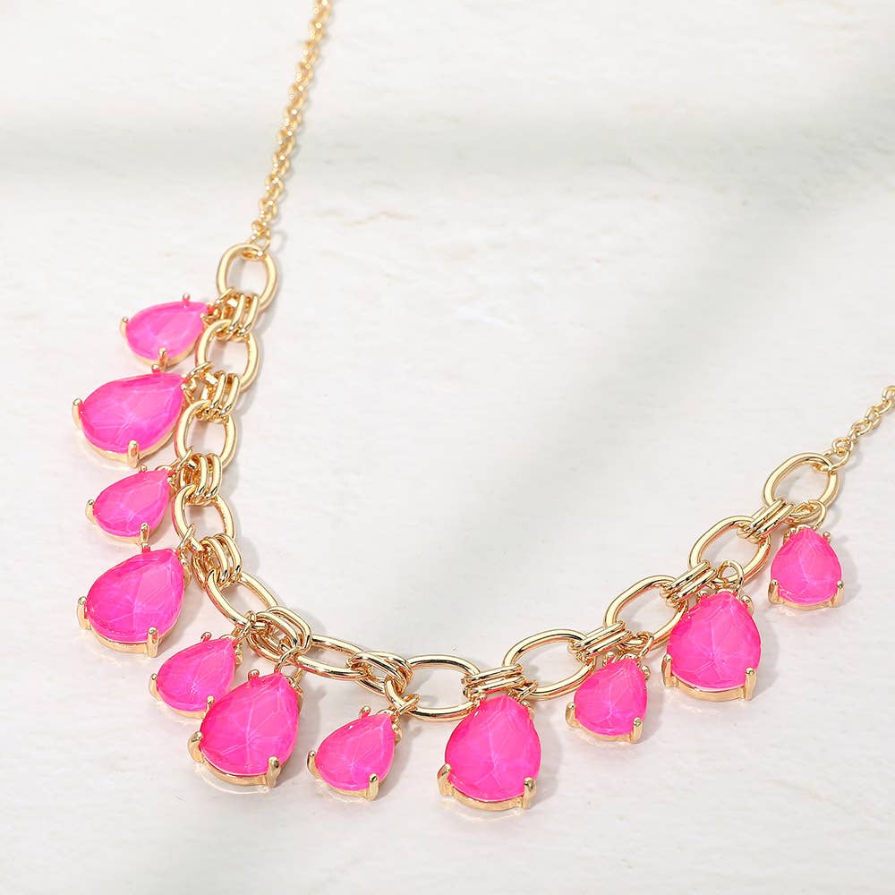 Cushion Teardrop Cluster Drop Station Necklace