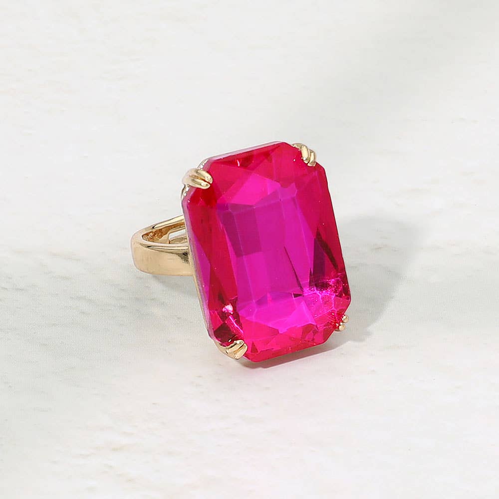 Oversized Emerald Cut Gem Accent Adjustable Statement Ring