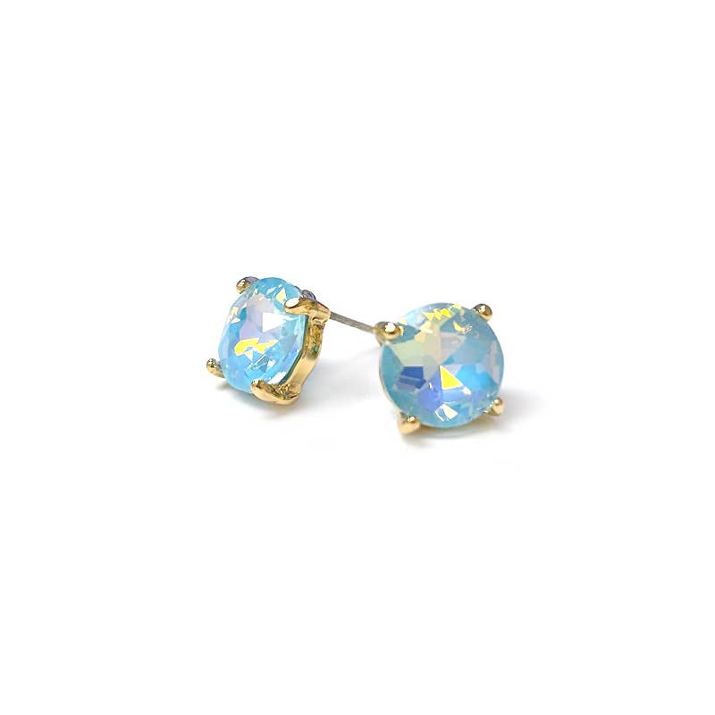 Sterling Silver S925 Post Round Glass Stud Earrings 10mm