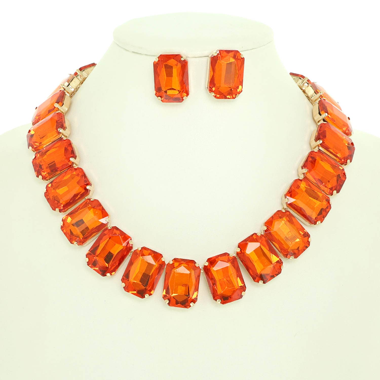 Crystal Octagon Cut Collar Necklace Set