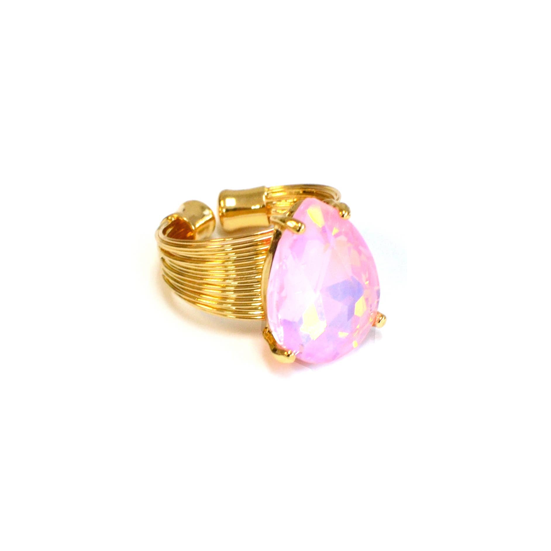 Teardrop Glass Crystal Cocktail Bead Adjustable Wire Ring