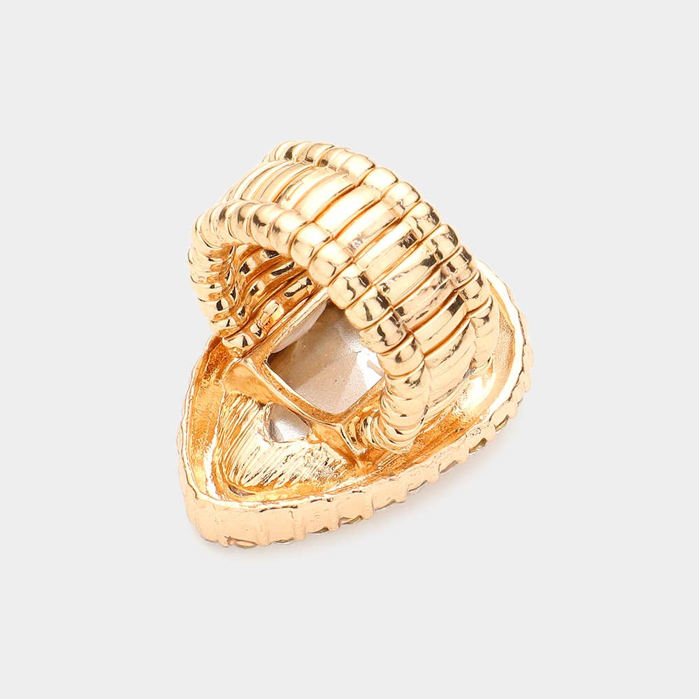 Crystal rhinestone teardrop stretch cocktail ring