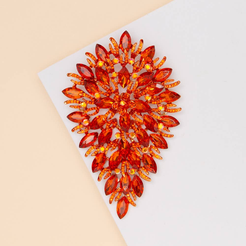 Crystal Rhinestone Cluster Pear Shaped Leaf Brooch Pin