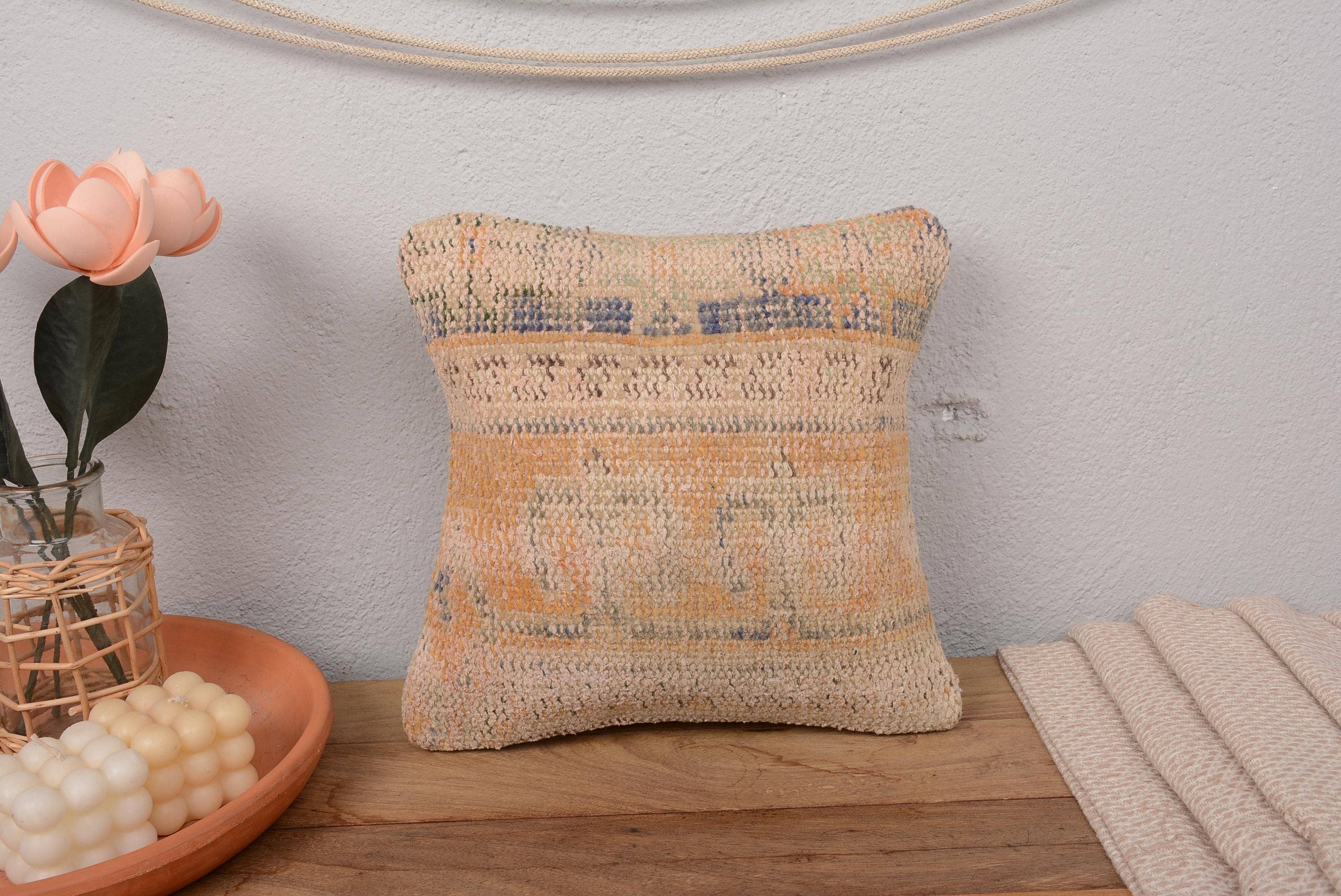 Vintage Boho Kilim Throw Pillow Cushion Sham 12x12