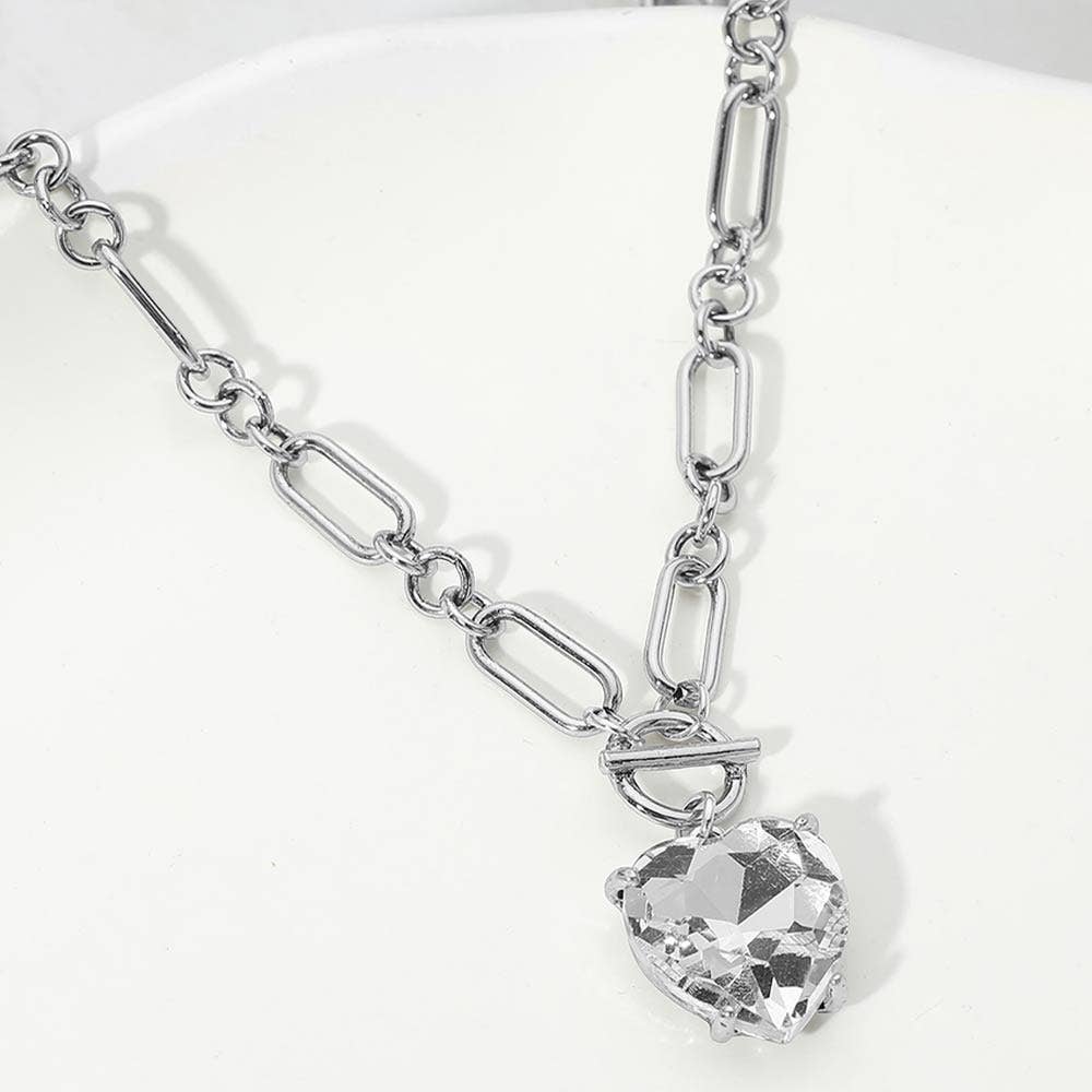 Chunky Heart Stone Cluster Toggle Pendant Necklace