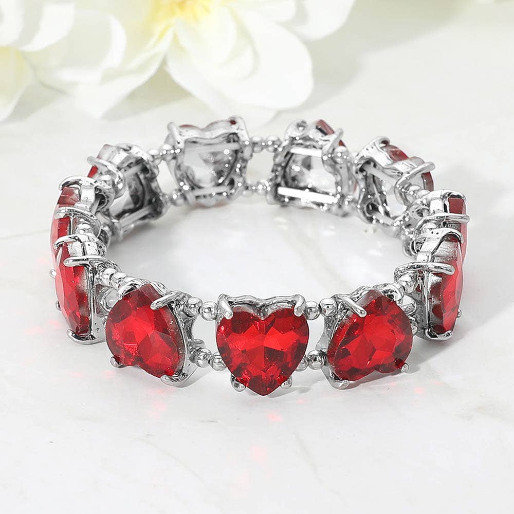 Heart Stone Cluster Beaded Stretch Evening Bracelet