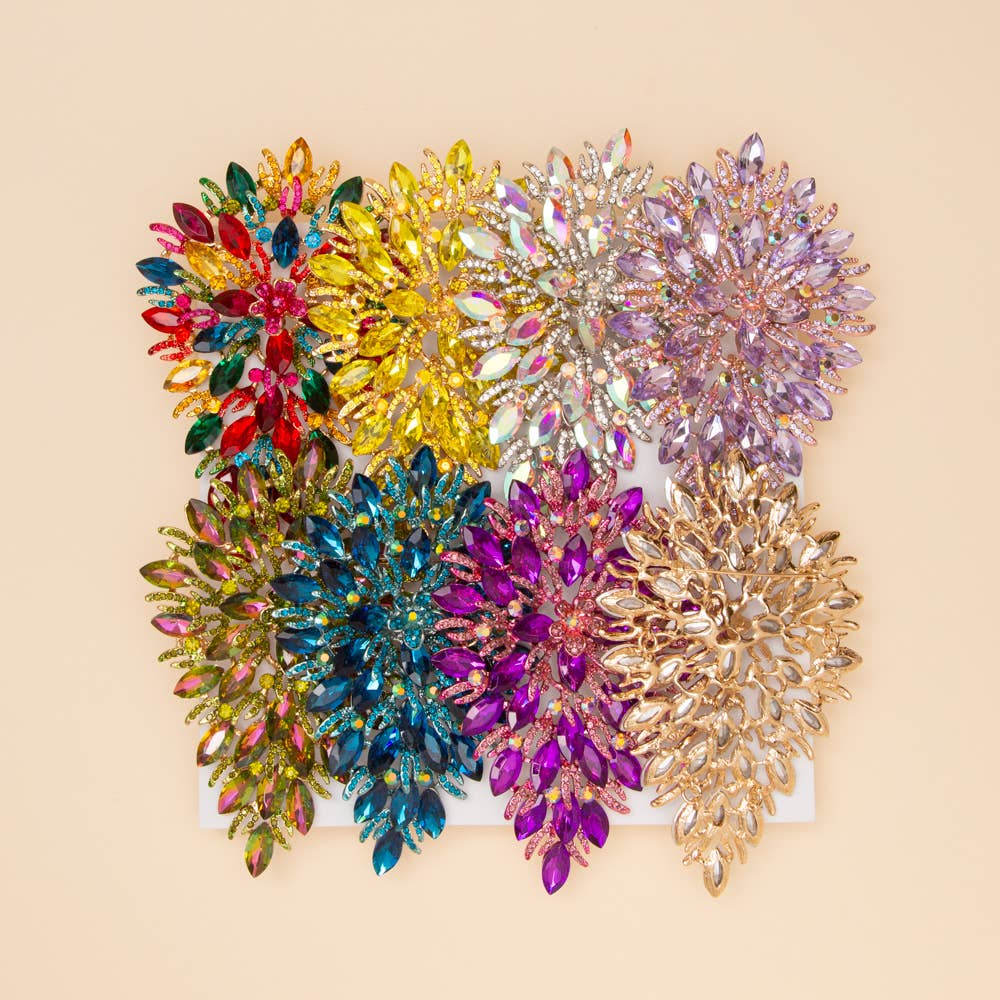 Crystal Rhinestone Cluster Pear Shaped Leaf Brooch Pin
