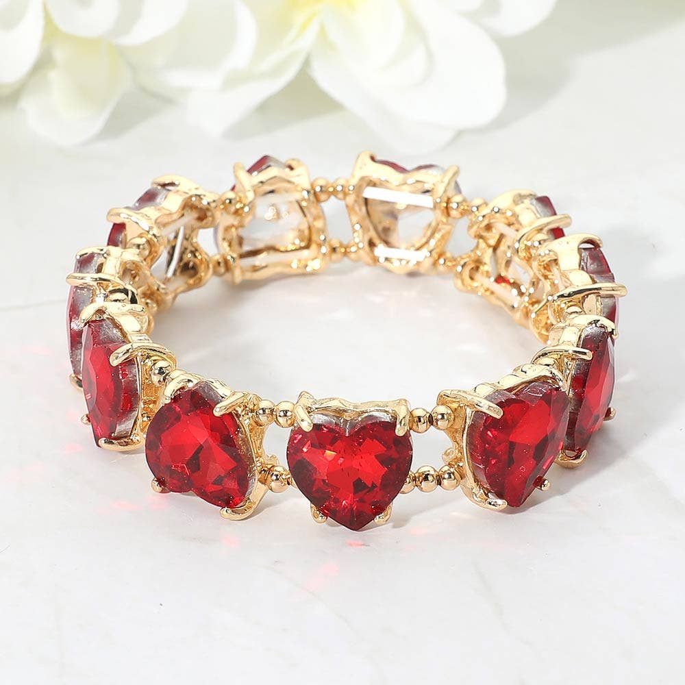 Heart Stone Cluster Beaded Stretch Evening Bracelet