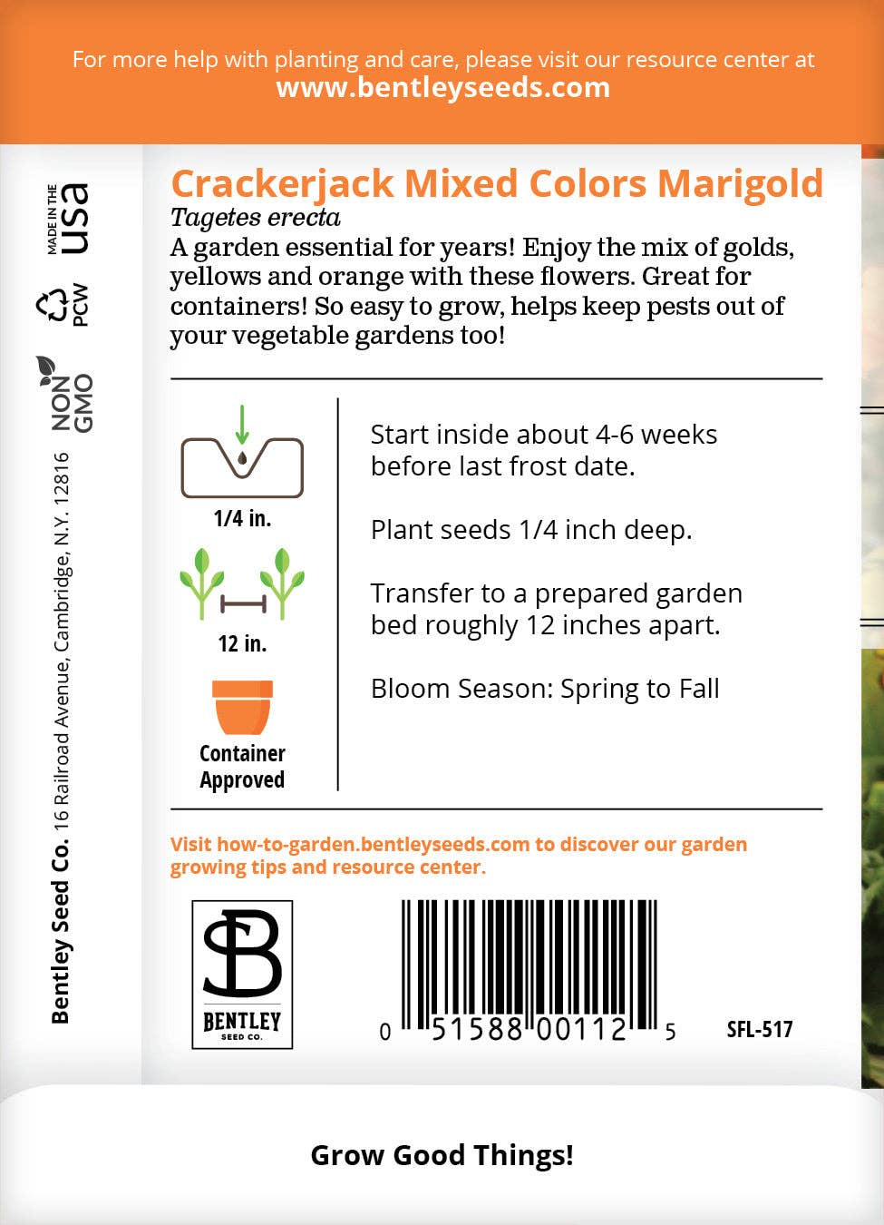 2205. Marigold, Crackerjack Mixed Colors Seed Packets
