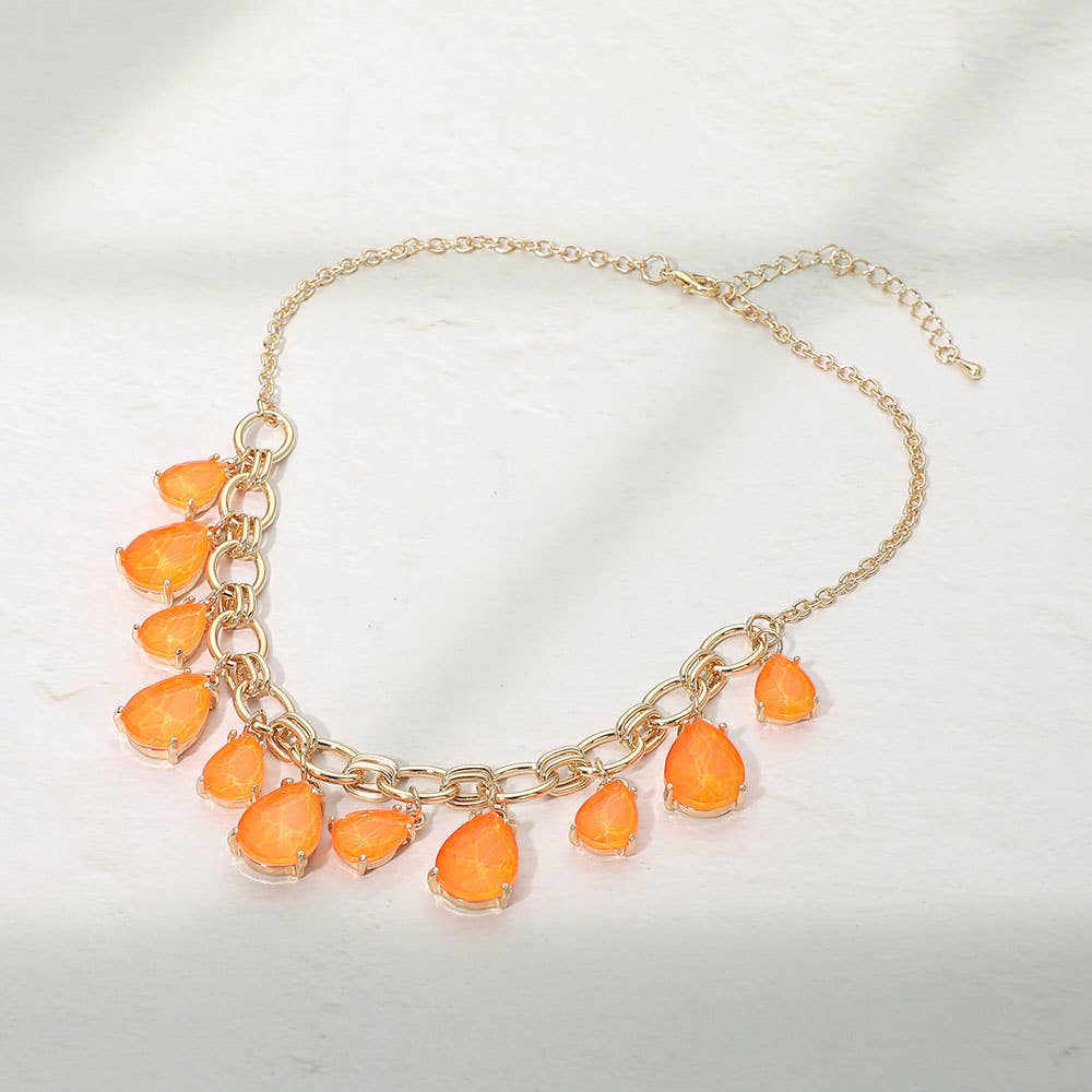 Cushion Teardrop Cluster Drop Station Necklace