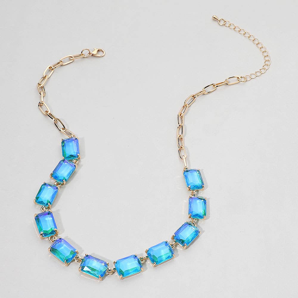 Cushion Rectangular Stone Cluster Link Evening Necklace