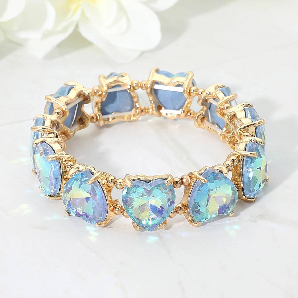 Heart Stone Cluster Beaded Stretch Evening Bracelet
