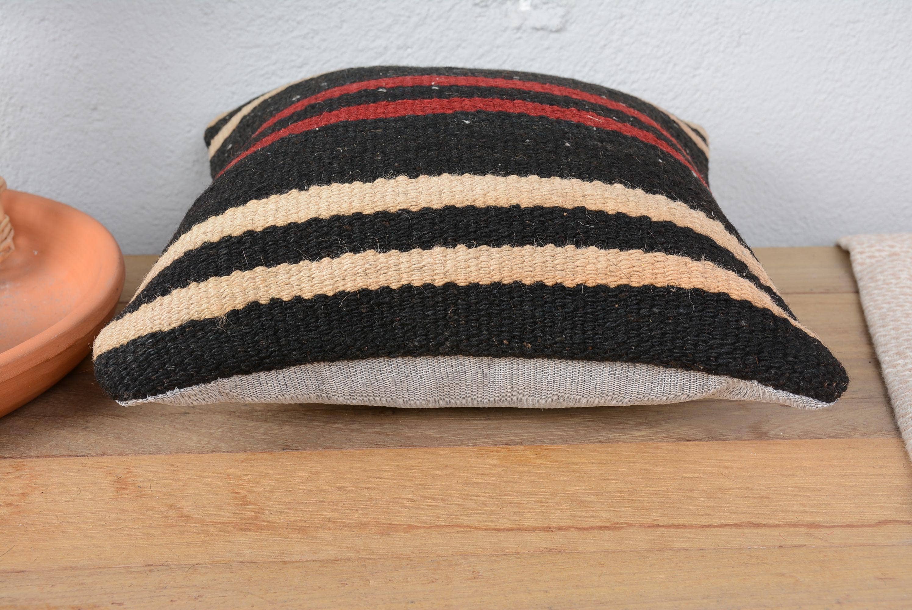 Turkish Kilim Cushion Sham 12x12 Brown Striped
