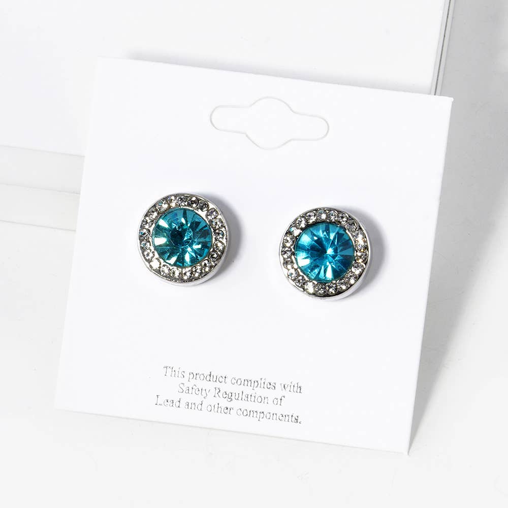 Round Crystal Halo Stud Earrings