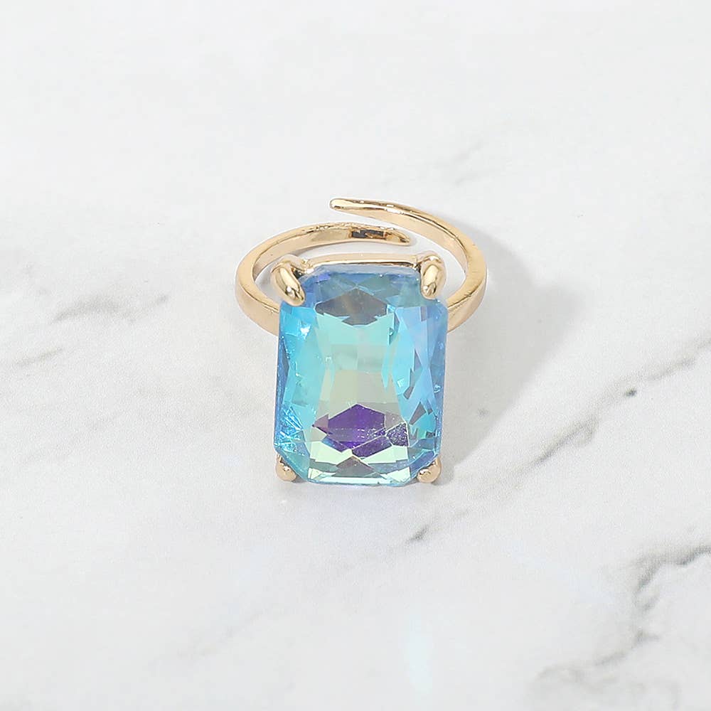 Bold Emerald Cut Stone Cluster Accent Adjustable Ring