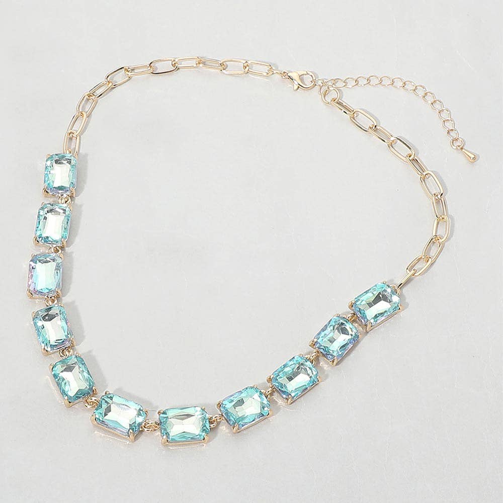 Cushion Rectangular Stone Cluster Link Evening Necklace