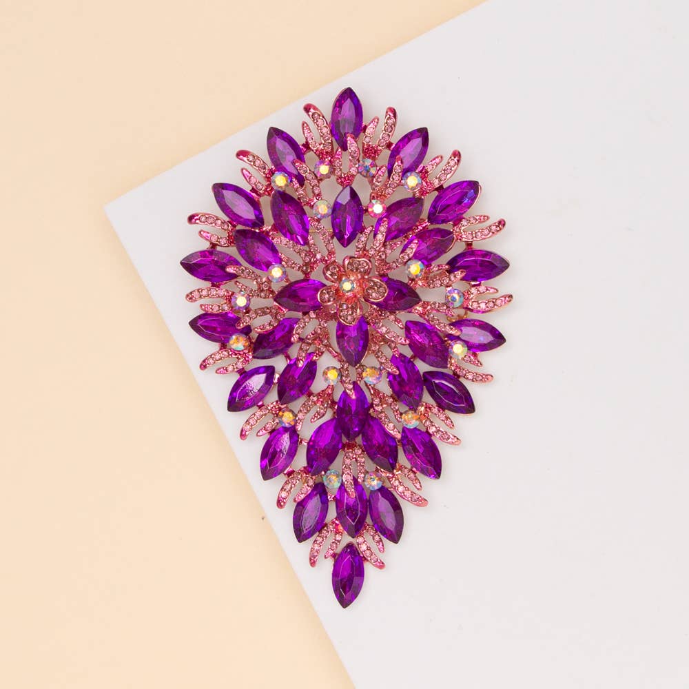 Crystal Rhinestone Cluster Pear Shaped Leaf Brooch Pin