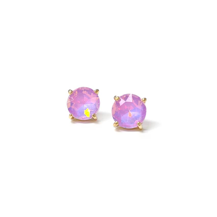 Sterling Silver S925 Post Round Glass Stud Earrings 10mm