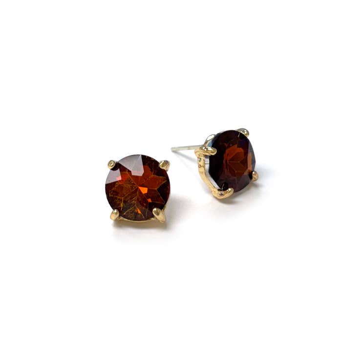 Sterling Silver S925 Post Round Glass Stud Earrings 10mm