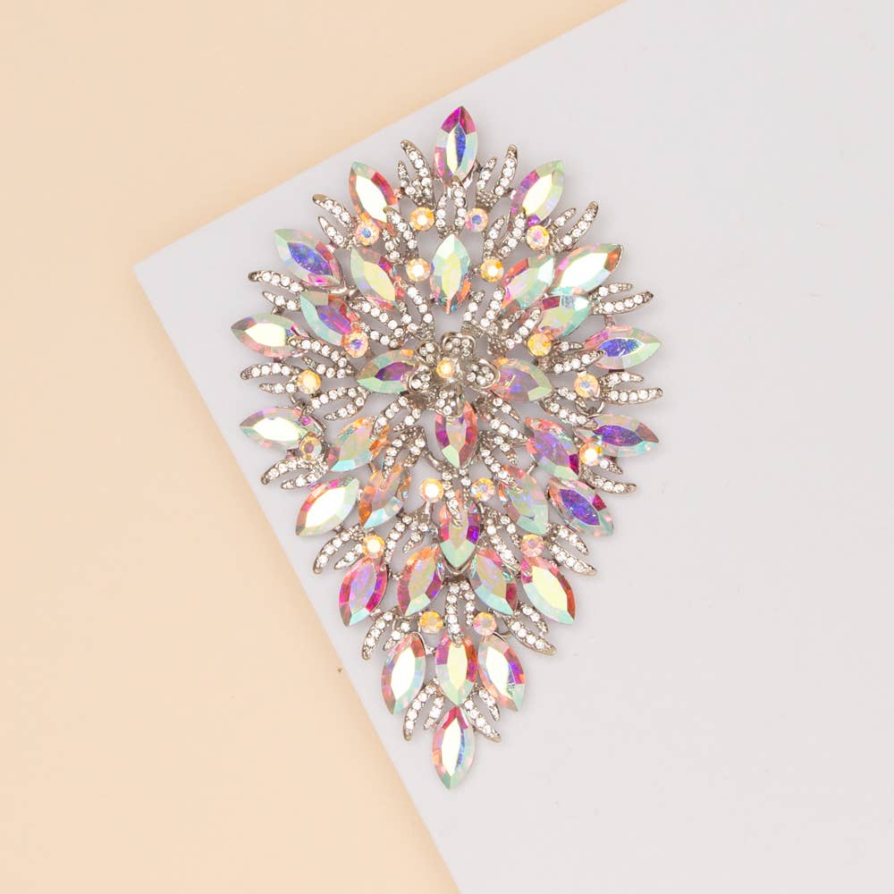 Crystal Rhinestone Cluster Pear Shaped Leaf Brooch Pin