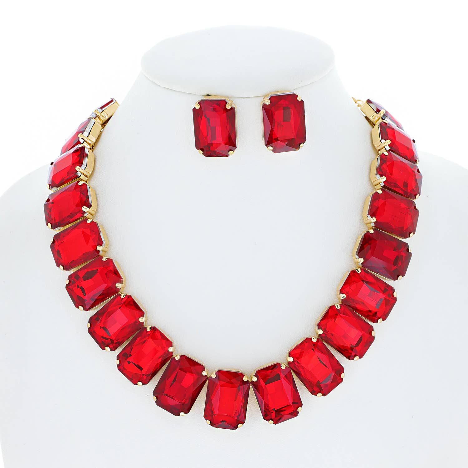 Crystal Octagon Cut Collar Necklace Set