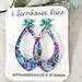 4188. Floral Teardrop Dangle Earrings: Acrylic Flower Print with Teal Bow