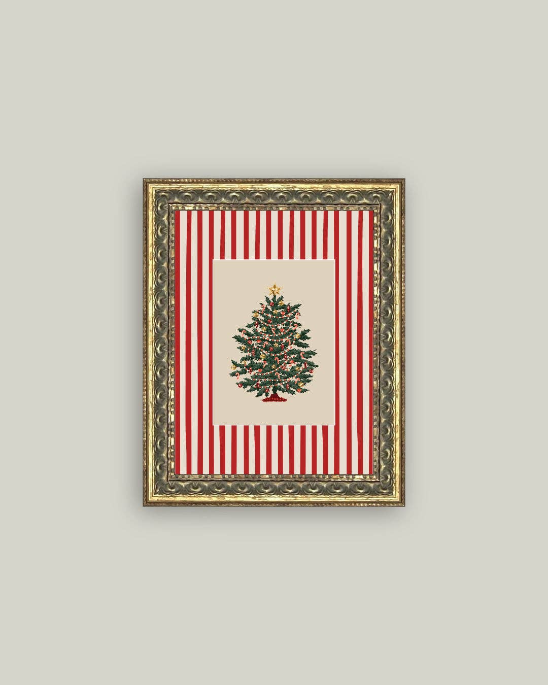 Peppermint Stripe Tree Framed Antique Art