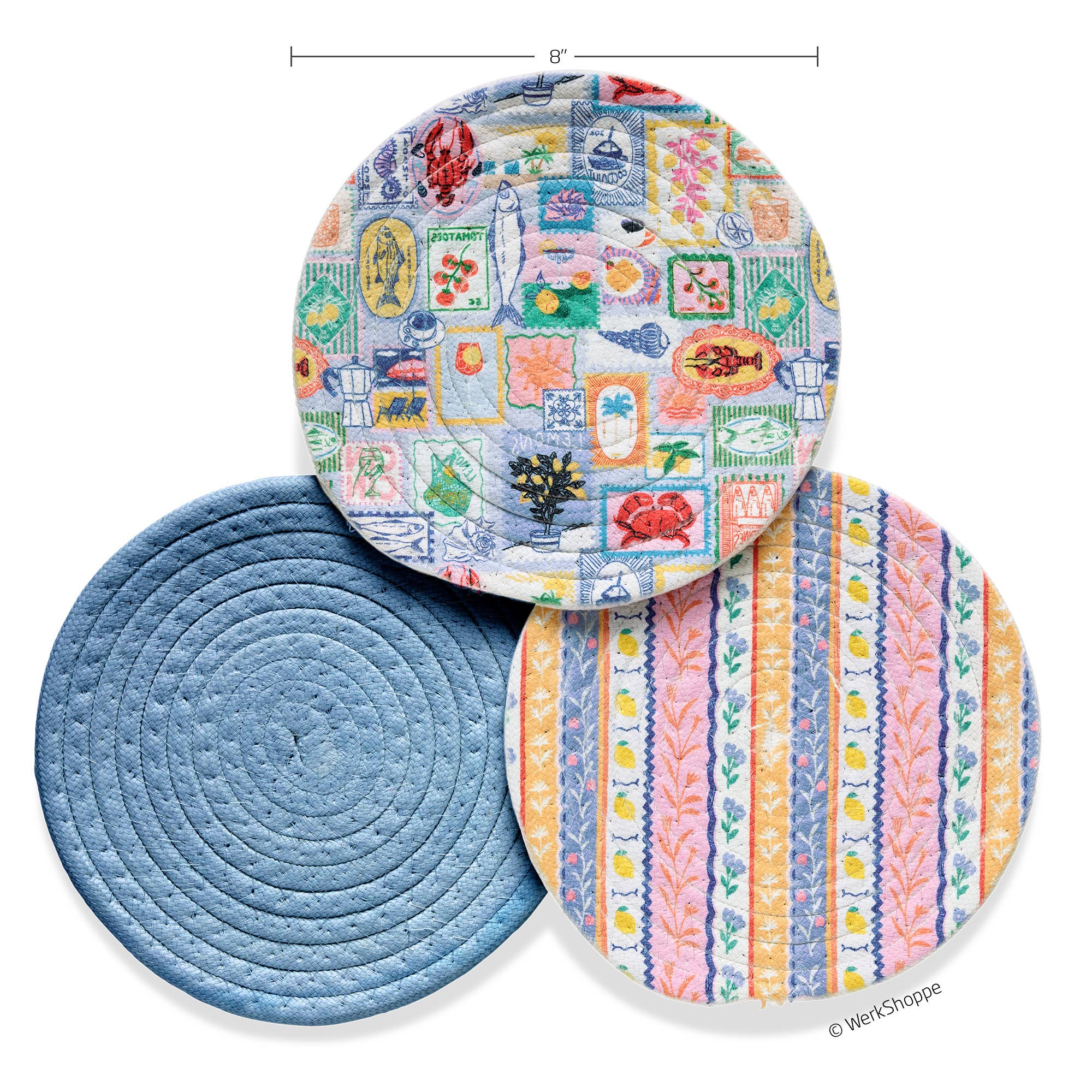 Mediterranean Summer Cotton Kitchen Trivets, Pot Holders