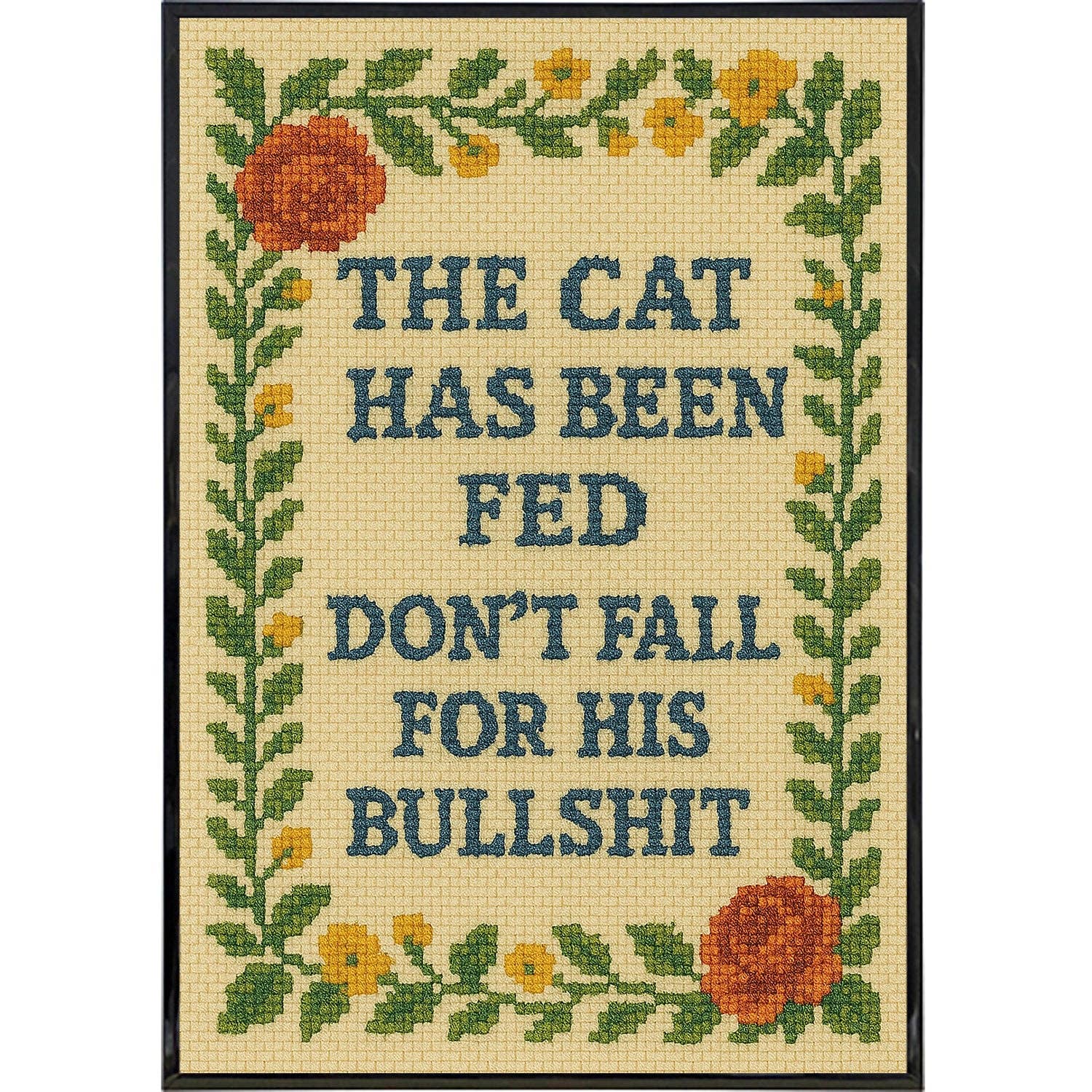 7203. The Cat Has Been Fed Needlepoint Poster Print
