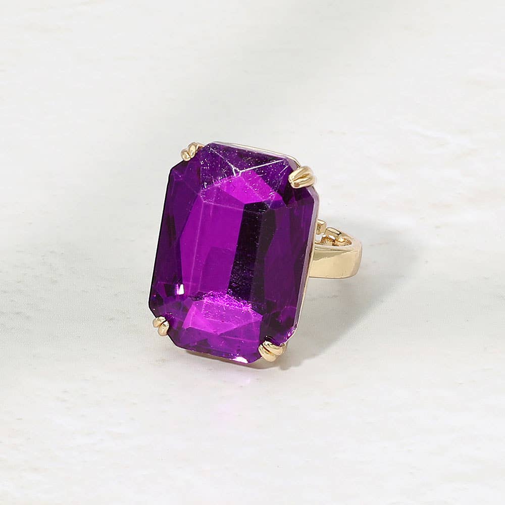 Oversized Emerald Cut Gem Accent Adjustable Statement Ring