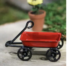 8302. 1-5/8" Dollhouse Red Metal Miniature Wagon