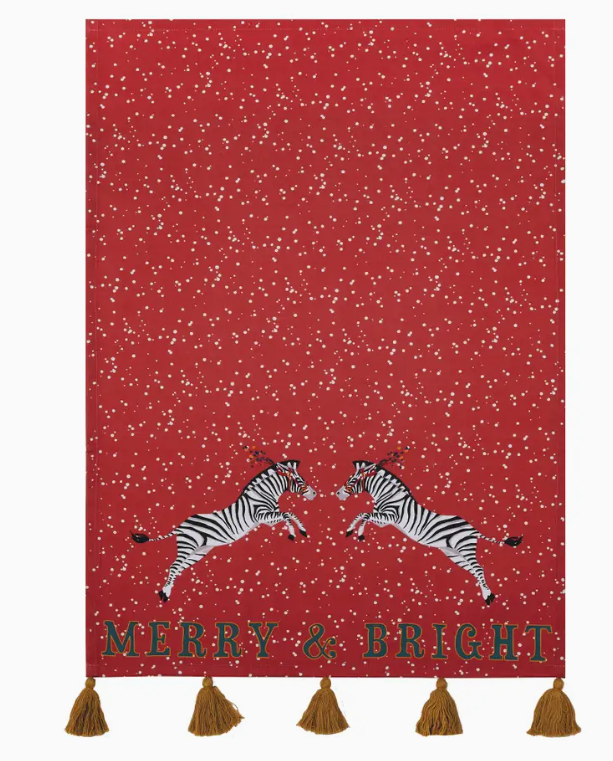 7819. Red Zebra With Tassels Kitchen Towel